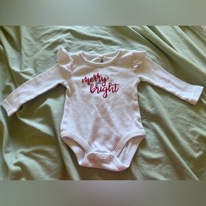 Baby Girl Holiday Onesie 9 Months – “Merry and Bright” Long Sleeve